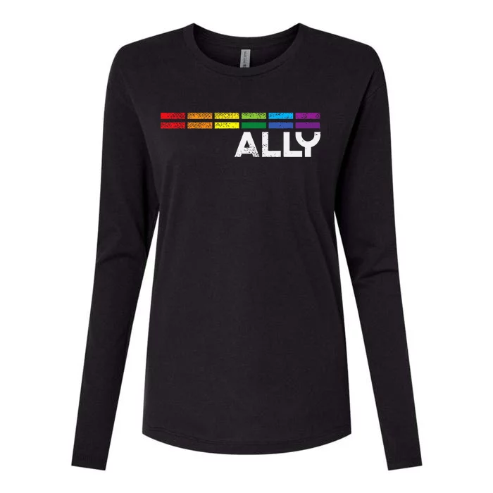 Proud Ally Bars Equality L.G.B.Tq Rainbow Flag Womens Cotton Relaxed Long Sleeve T-Shirt