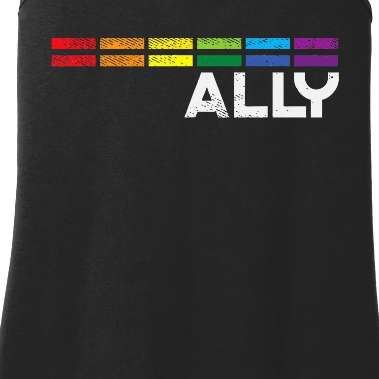 Proud Ally Bars Equality L.G.B.Tq Rainbow Flag Ladies Essential Tank