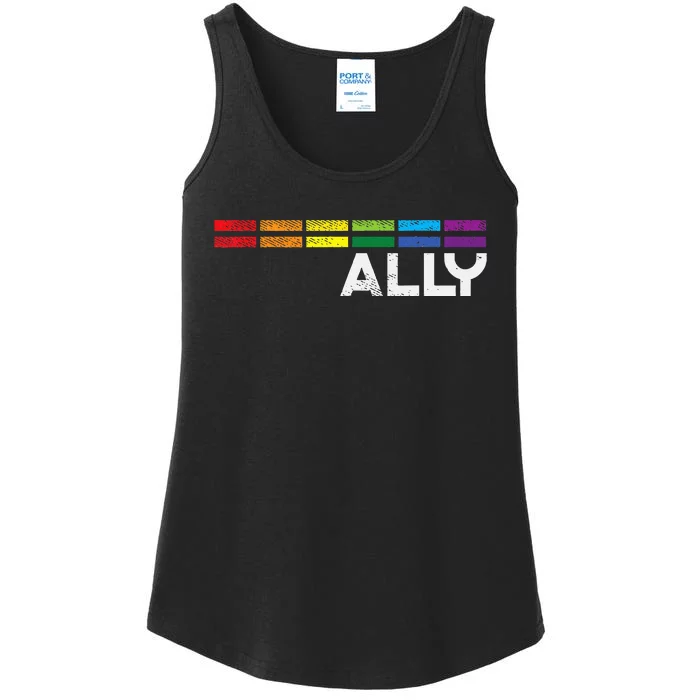 Proud Ally Bars Equality L.G.B.Tq Rainbow Flag Ladies Essential Tank