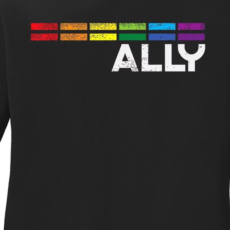 Proud Ally Bars Equality L.G.B.Tq Rainbow Flag Ladies Long Sleeve Shirt