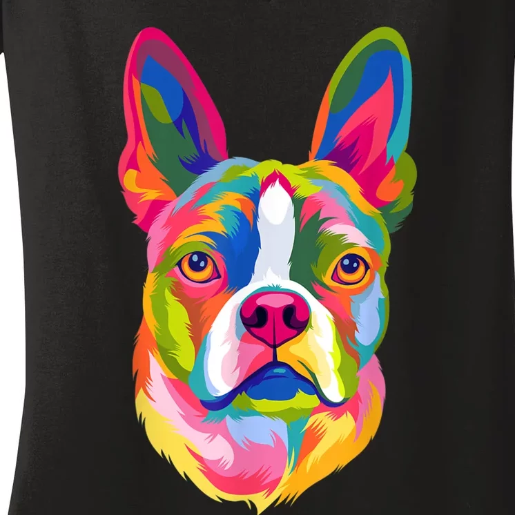 Pop Art Boston Terrier Lover Gift Men Women Dog Terriers Women's V-Neck T-Shirt