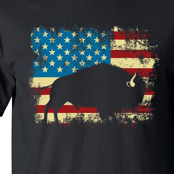 Patriotic American Bison Buffalo Lover Wildlife Usa Flag Tall T-Shirt