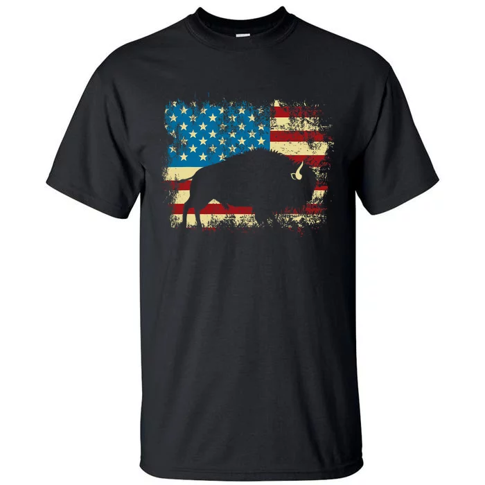 Patriotic American Bison Buffalo Lover Wildlife Usa Flag Tall T-Shirt