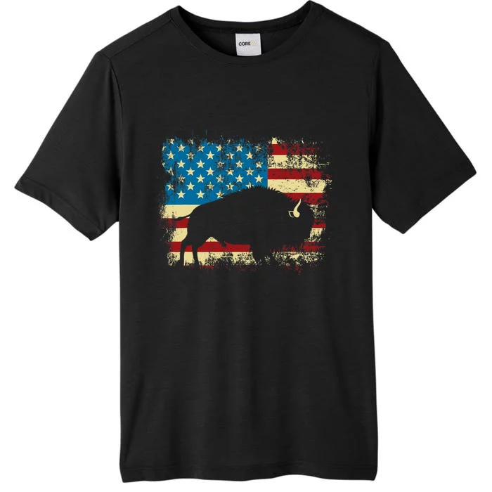 Patriotic American Bison Buffalo Lover Wildlife Usa Flag ChromaSoft Performance T-Shirt