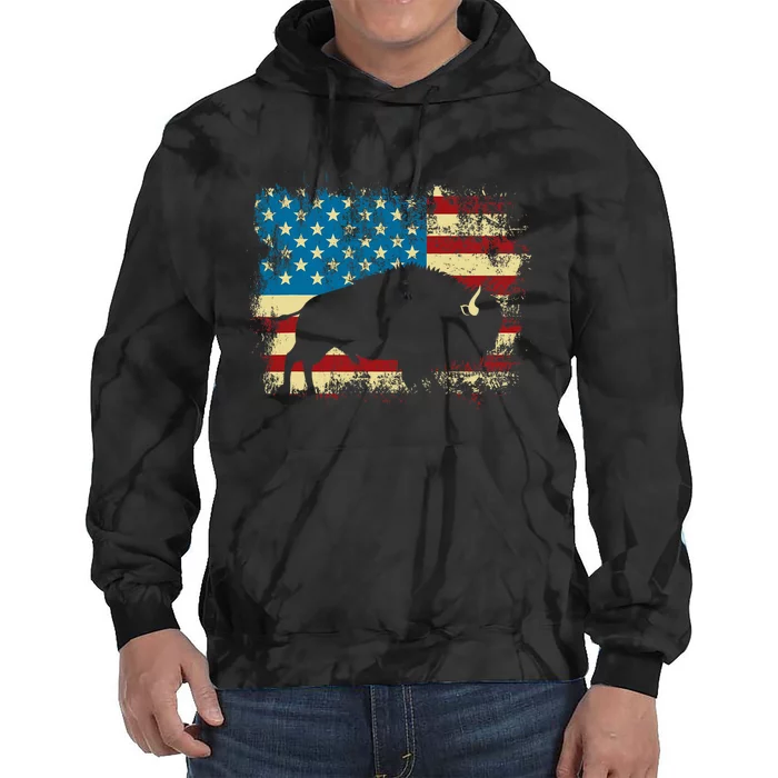 Patriotic American Bison Buffalo Lover Wildlife Usa Flag Tie Dye Hoodie