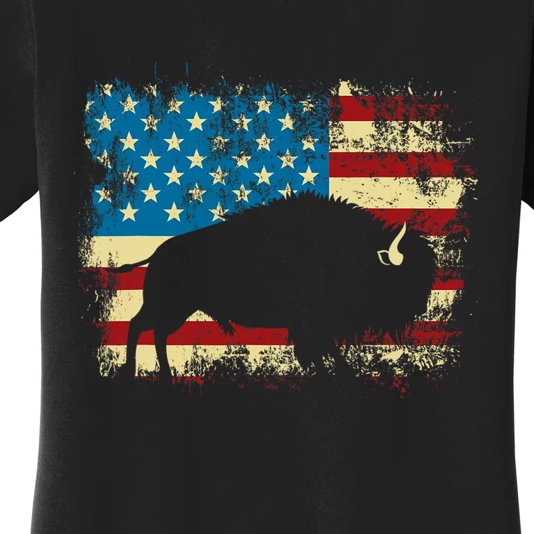 Patriotic American Bison Buffalo Lover Wildlife Usa Flag Women's T-Shirt