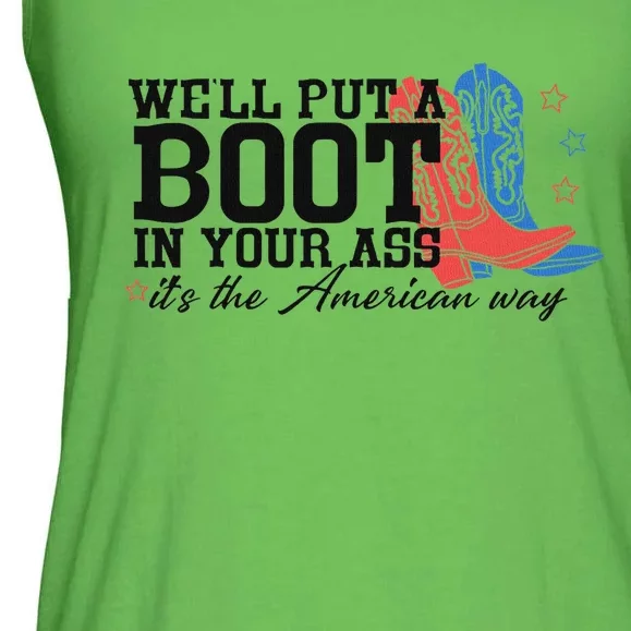 Put A Boot Inyankees Personalized Nameput A Boot In Your Ass Cowgirl 4th Of July Ladies Essential Flowy Tank