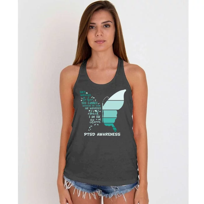 PTSD Awareness Butterfly I Am The Storm Women's Knotted Racerback Tank