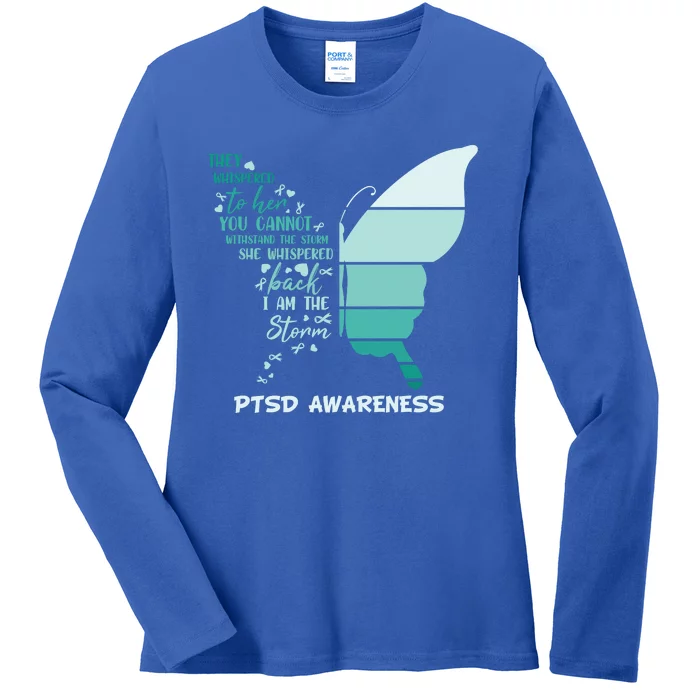 PTSD Awareness Butterfly I Am The Storm Ladies Long Sleeve Shirt