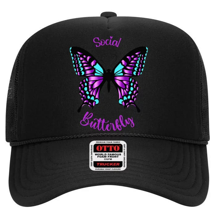 Purple and Blue Social Butterfly High Crown Mesh Trucker Hat