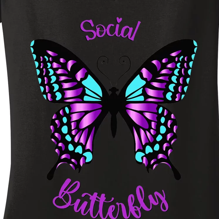 Purple and Blue Social Butterfly Women's V-Neck T-Shirt