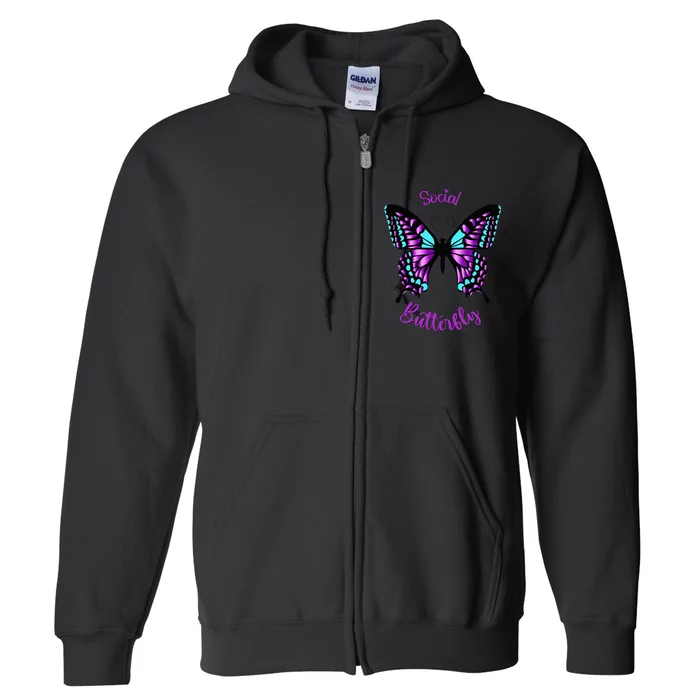 Purple and Blue Social Butterfly Full Zip Hoodie