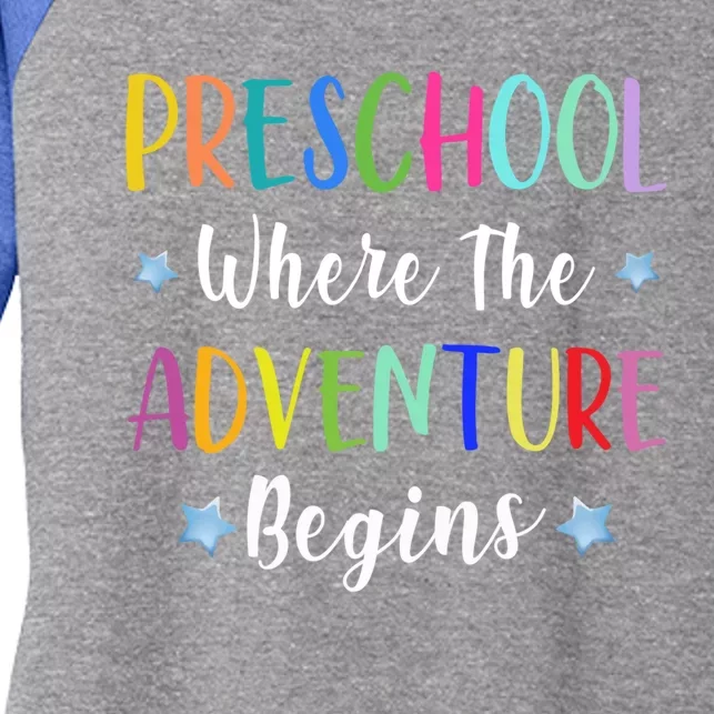 Preschool Adventure Begins First Day Of Preschool Teachers Gift Women's Tri-Blend 3/4-Sleeve Raglan Shirt