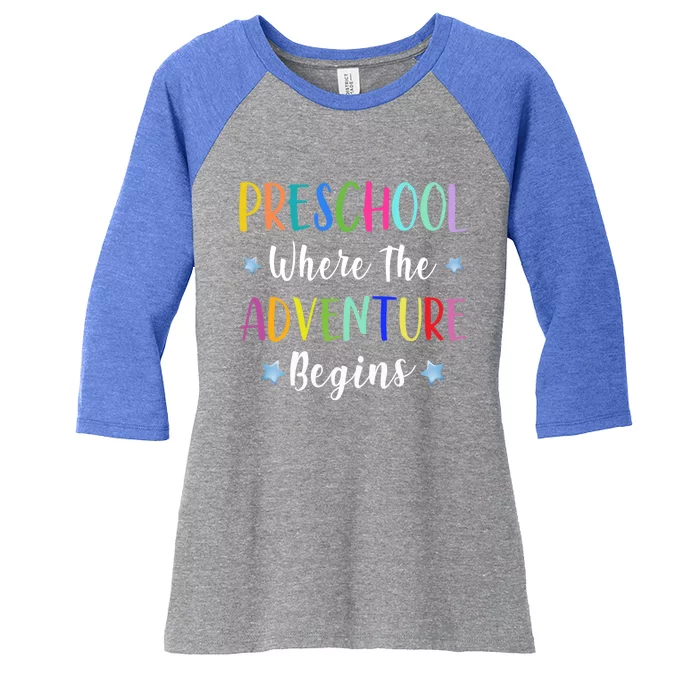 Preschool Adventure Begins First Day Of Preschool Teachers Gift Women's Tri-Blend 3/4-Sleeve Raglan Shirt