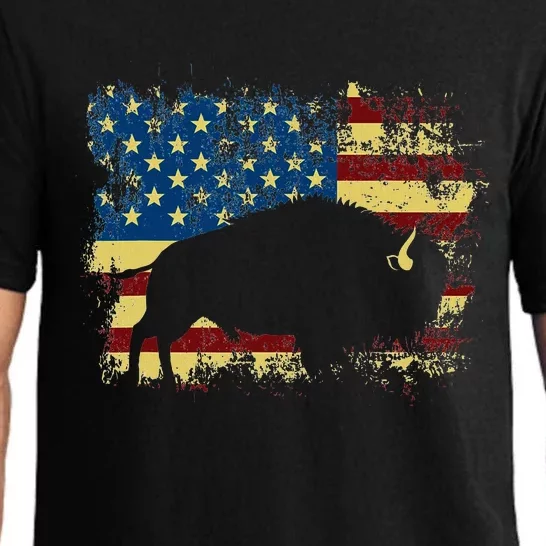 Patriotic American Bison Buffalo Lover Wildlife Usa Flag Pajama Set