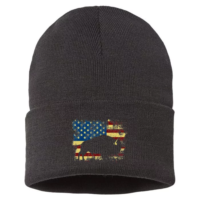 Patriotic American Bison Buffalo Lover Wildlife Usa Flag Sustainable Knit Beanie