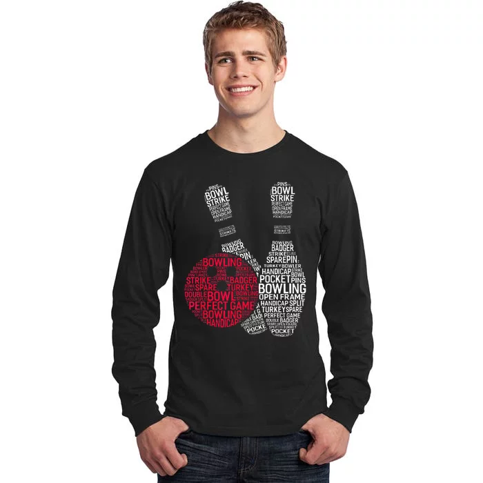 Phonetic Alphabet Bowling Pin Word Cloud Funny Bowling Tall Long Sleeve T-Shirt