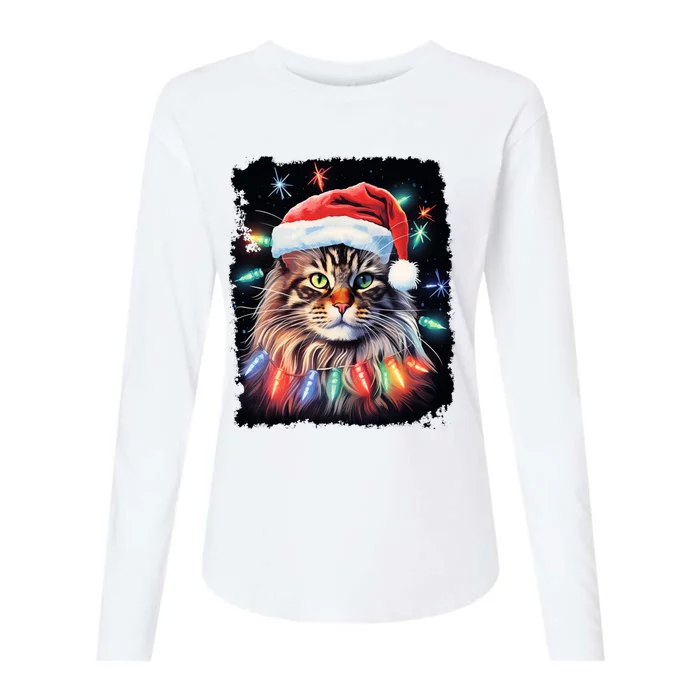 Pop Art Christmas Decoration Maine Coon Cat Gift Womens Cotton Relaxed Long Sleeve T-Shirt