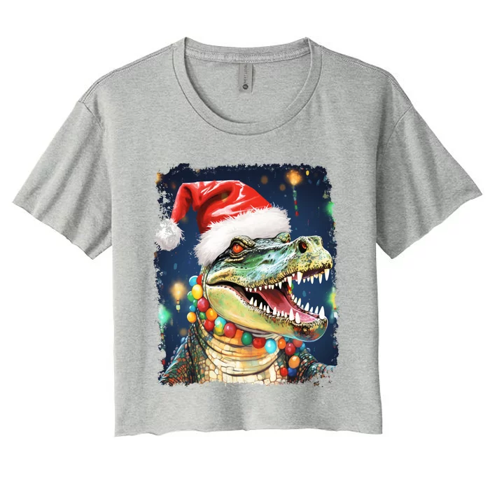 Pop Art Colorful Animal Christmas Alligator Crocodile Cool Gift Women's Crop Top Tee