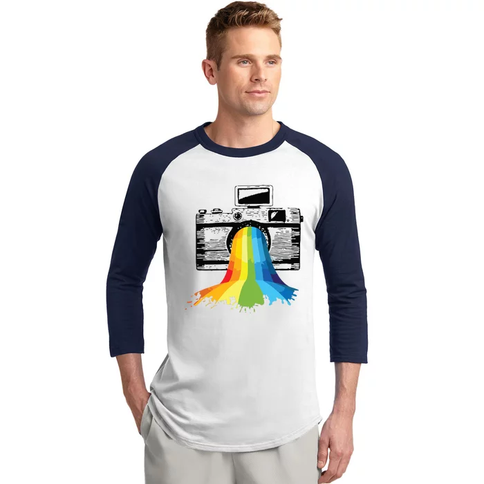 Photography Art Camera Rainbow Photographer Gift Baseball Sleeve Shirt