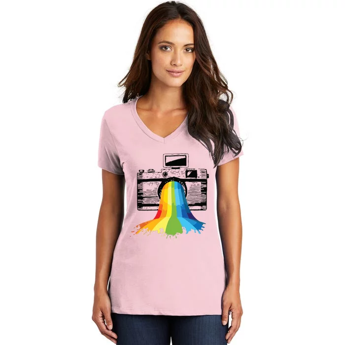 Photography Art Camera Rainbow Photographer Gift Women's V-Neck T-Shirt