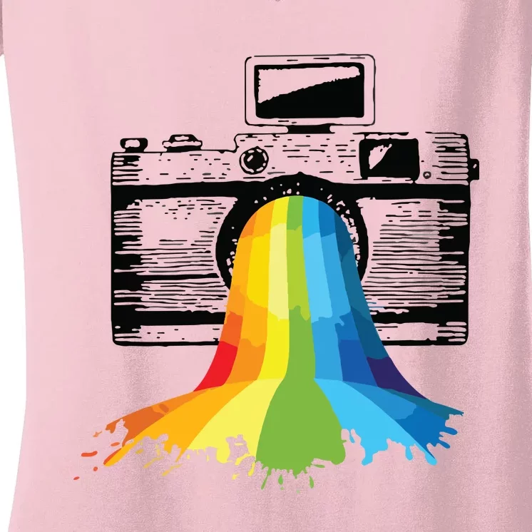 Photography Art Camera Rainbow Photographer Gift Women's V-Neck T-Shirt