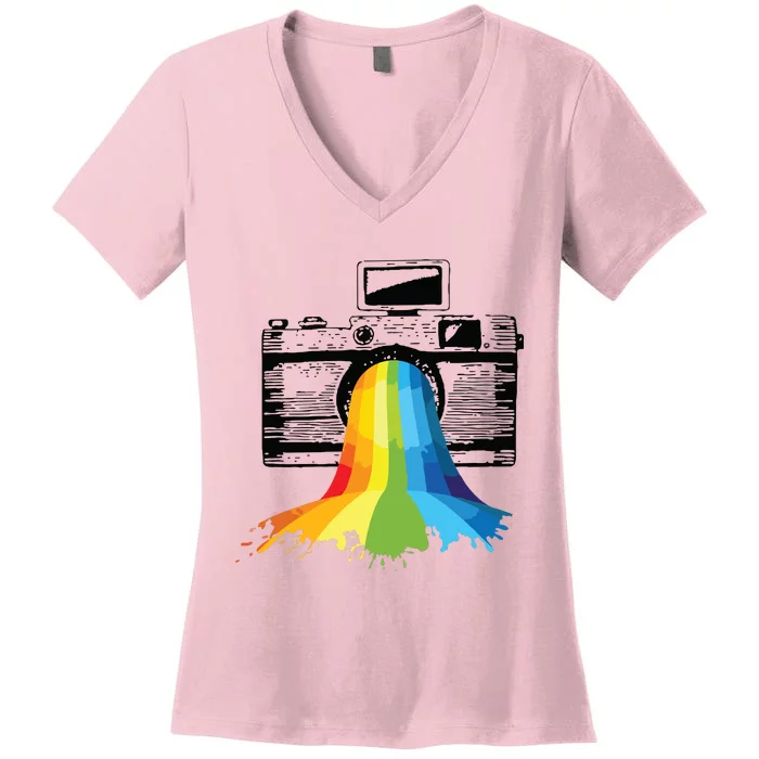 Photography Art Camera Rainbow Photographer Gift Women's V-Neck T-Shirt