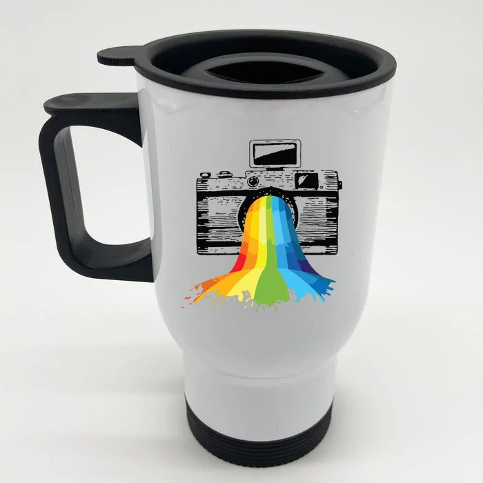 Photography Art Camera Rainbow Photographer Gift Front & Back Stainless Steel Travel Mug