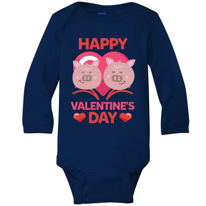 Pig Animal Couple Heart Happy Valentine's Day Great Gift Baby Long Sleeve Bodysuit