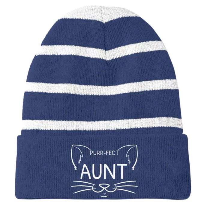 Purrfect Aunt Cat Owner Kitty Best Aunties Whiskers Striped Beanie with Solid Band