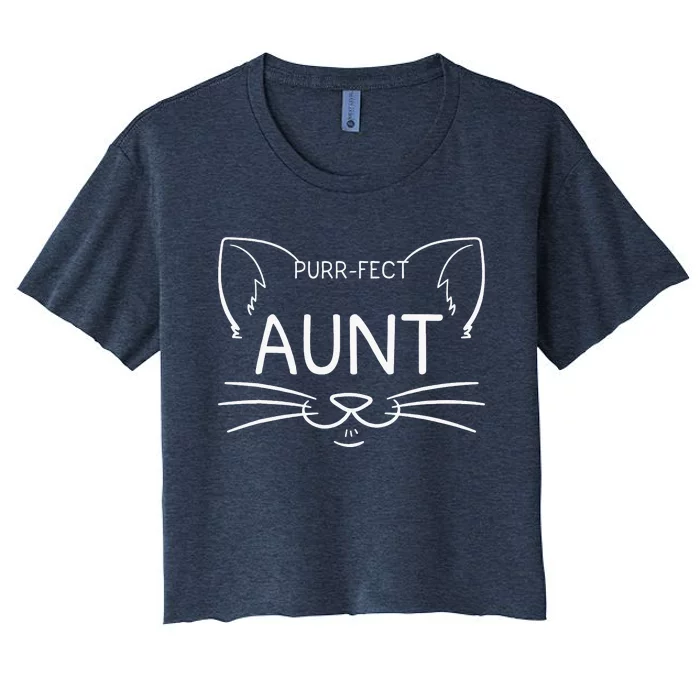 Purrfect Aunt Cat Owner Kitty Best Aunties Whiskers Women's Crop Top Tee