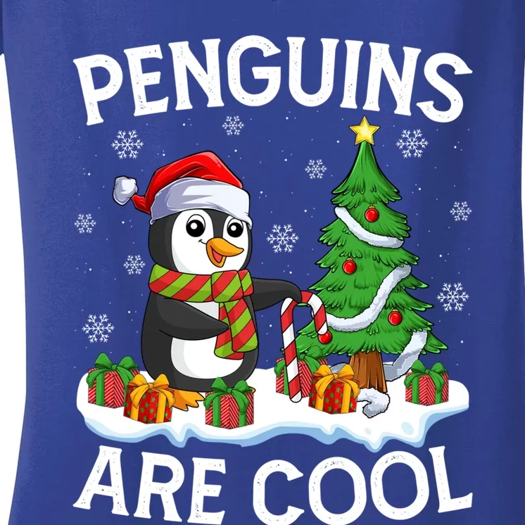 Penguins Are Cool Xmas Tree Lights Santa Penguin Christmas Gift Women's V-Neck T-Shirt