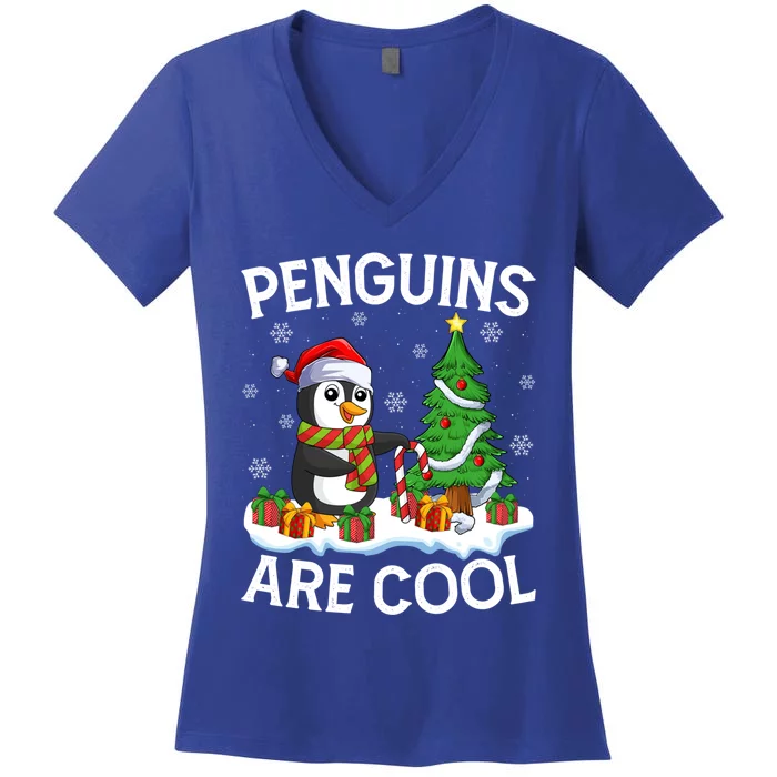 Penguins Are Cool Xmas Tree Lights Santa Penguin Christmas Gift Women's V-Neck T-Shirt