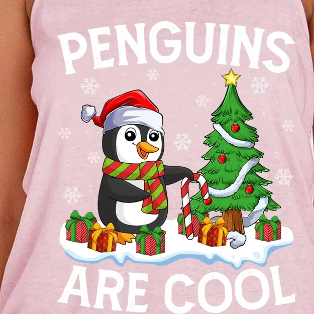 Penguins Are Cool Xmas Tree Lights Santa Penguin Christmas Gift Women's Knotted Racerback Tank