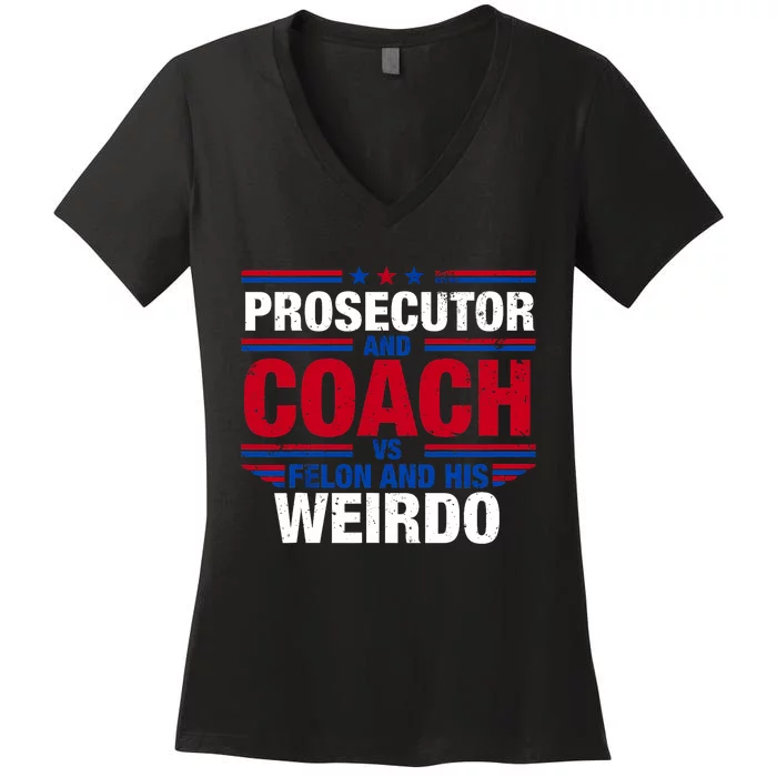 Prosecutor And Coach Vs Felon And His Weirdo Harris Waltz Women's V-Neck T-Shirt