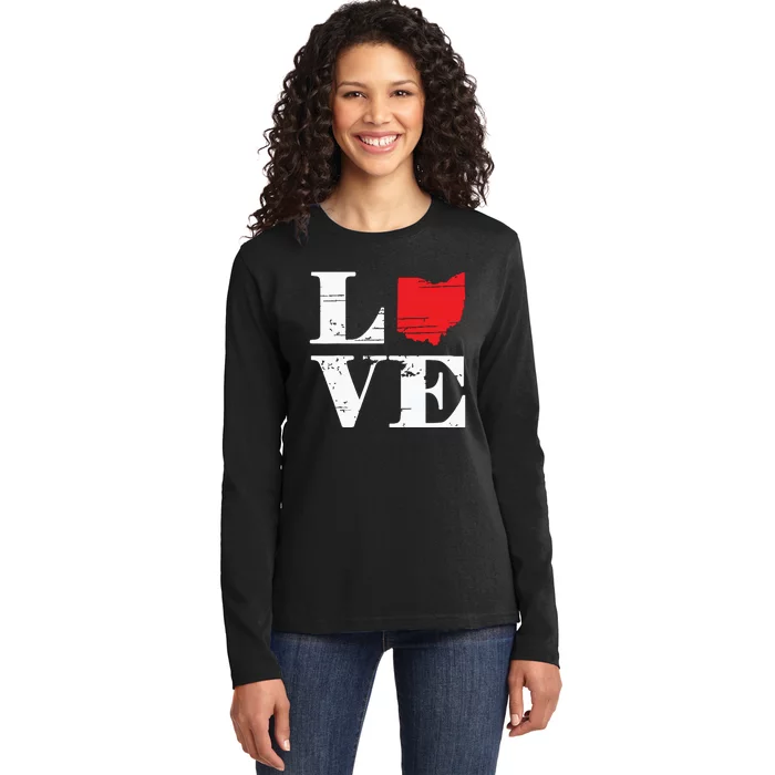 Proud America Citizen State Flag Land Map Love Ohio Ladies Long Sleeve Shirt