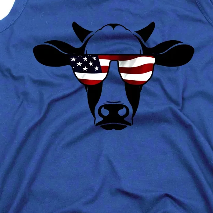 Patriotic American Cow Flag Glasses Farm Gift / Rodeo Funny Gift Tank Top