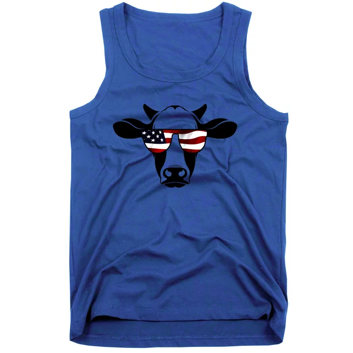 Patriotic American Cow Flag Glasses Farm Gift / Rodeo Funny Gift Tank Top