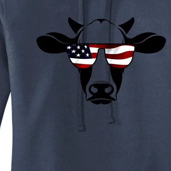 Patriotic American Cow Flag Glasses Farm Gift / Rodeo Funny Gift Women's Pullover Hoodie