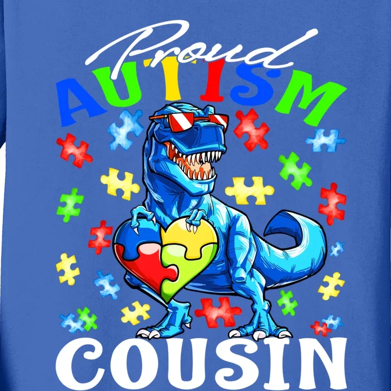 Proud Autism Cousin Dinosaur Autism Awareness Funny Gift Kids Long Sleeve Shirt