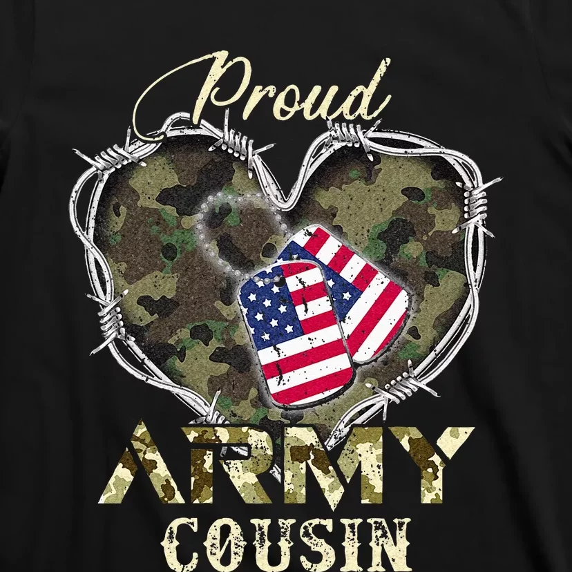 Proud Army Cousin With Heart American Flag For Veteran T-Shirt