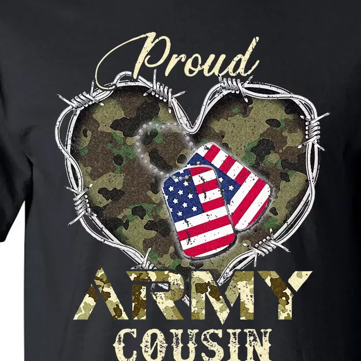 Proud Army Cousin With Heart American Flag For Veteran Tall T-Shirt