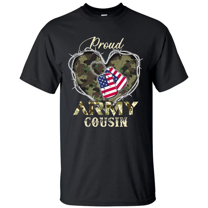 Proud Army Cousin With Heart American Flag For Veteran Tall T-Shirt