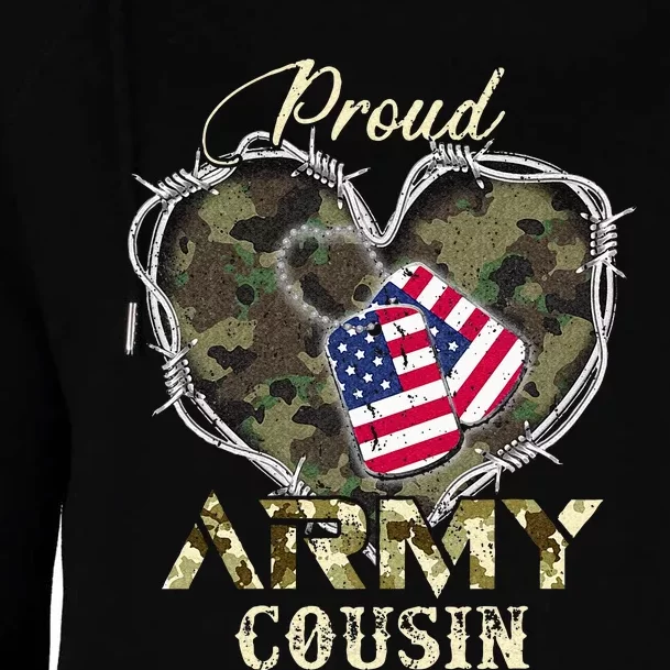 Proud Army Cousin With Heart American Flag For Veteran Womens Funnel Neck Pullover Hood