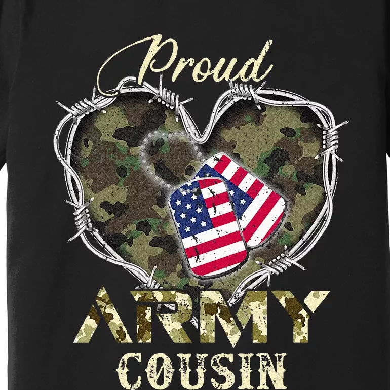 Proud Army Cousin With Heart American Flag For Veteran Premium T-Shirt