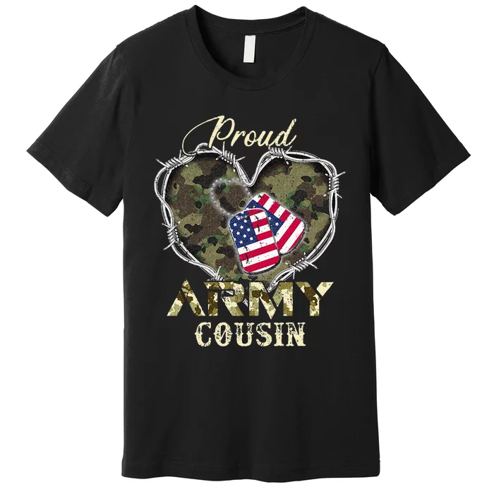 Proud Army Cousin With Heart American Flag For Veteran Premium T-Shirt