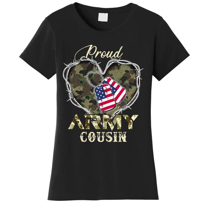 Proud Army Cousin With Heart American Flag For Veteran Women's T-Shirt