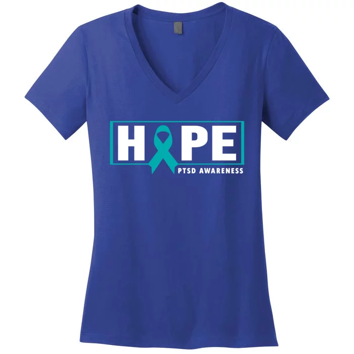 Ptsd Awareness Cute Gift Funny Gift Teal Ribbon Hope Ptsd Awareness Cute Gift Women's V-Neck T-Shirt