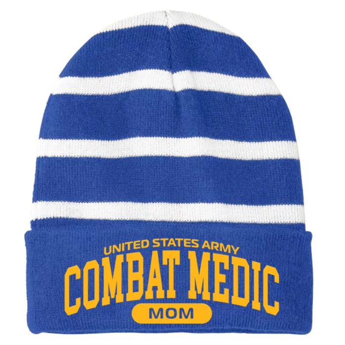 Proud Army Combat Medic Mom Gift Striped Beanie with Solid Band