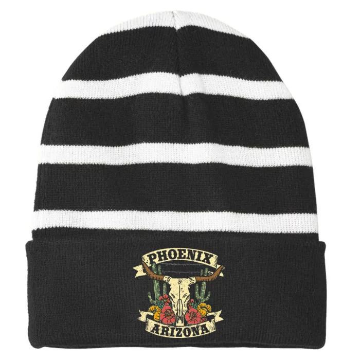 Phoenix Arizona Design Desert Vintage Cactus Striped Beanie with Solid Band